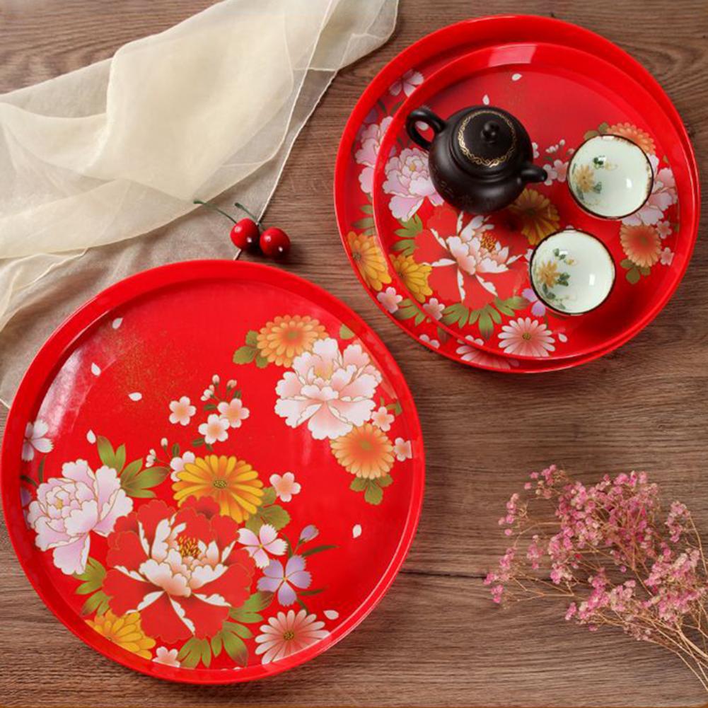 Chinese Traditional Tea Tray Flower Pattern Table Serving Tray Food Plate Wedding Decor plateau de serviceподнос для декора