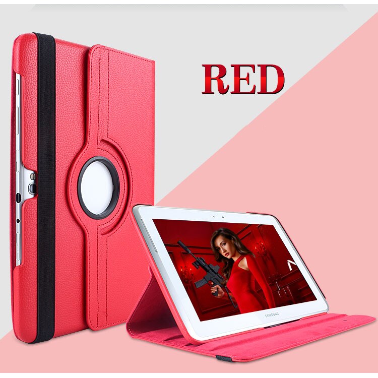 360 draaibare beugels, flipstandaard, leren hoes voor samsung galaxy note 10.1 gt-n8000 n8000 n8010 n8020 tablethoes + pen: Rood