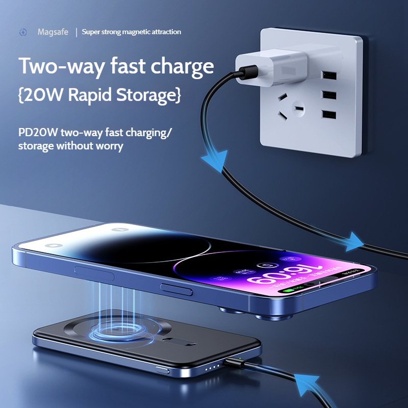 50000mAh Powerbank Ultrafino Liga de Aluminio Sem Fio Carregamento Rápido Banco de Potência de Sucção Magnética com Uma Capacid
