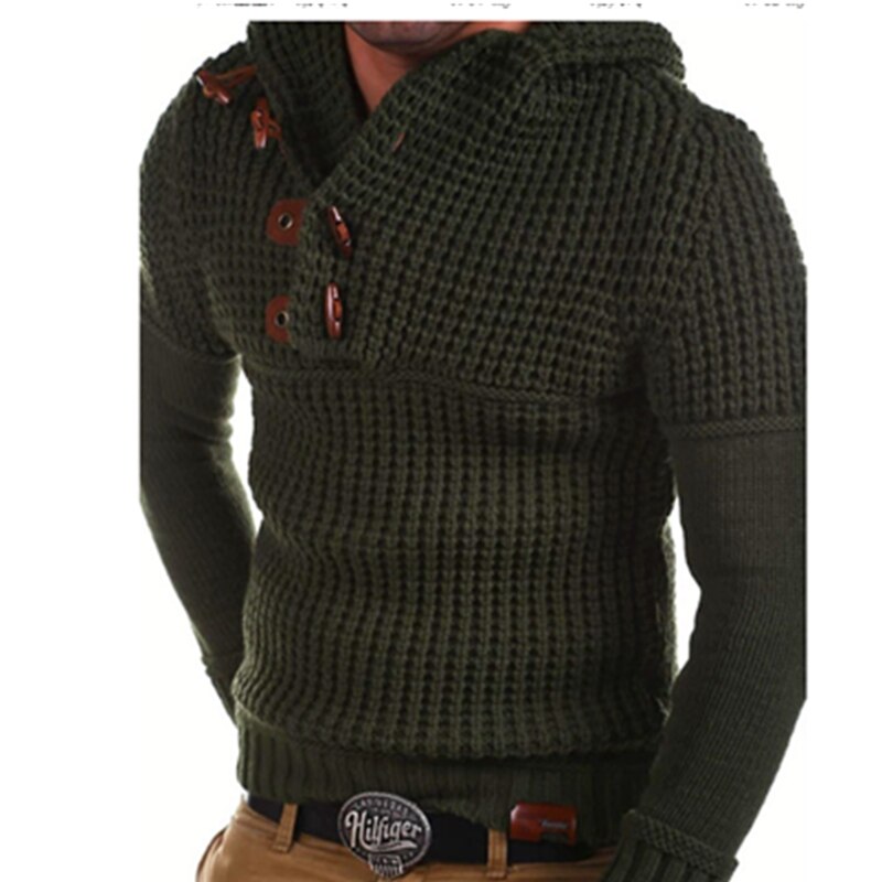 Heren trui gebreide hoodies knoopsluiting heren effen trui sweatshirt casual streetwear jas winterjas sudadera hombre: Legergroen / Ik