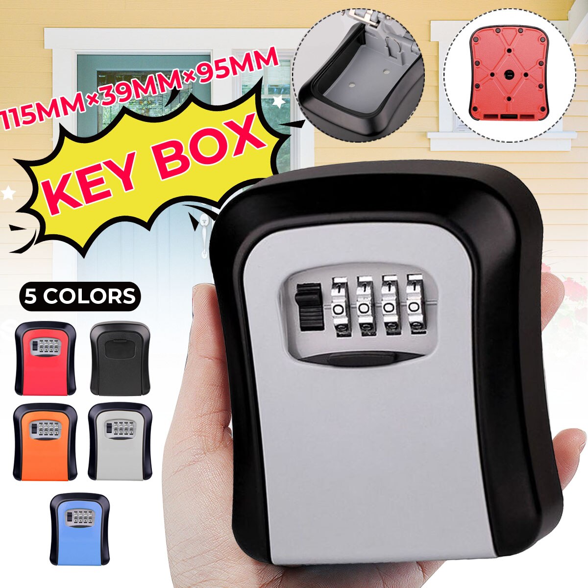 Pengeskab vejrbestandig 4- cifret kombination udendørs nøgle sikkerhed opbevaring sag nøgle låsekasse vægmonteret aluminiumslegering nøgle