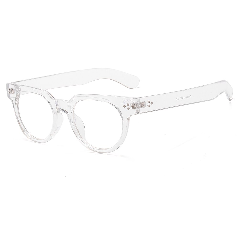 Longkeeper cat eye briller ramme mænd kvinder sorte briller retro runde klare linse optiske briller: Gennemsigtig hvid