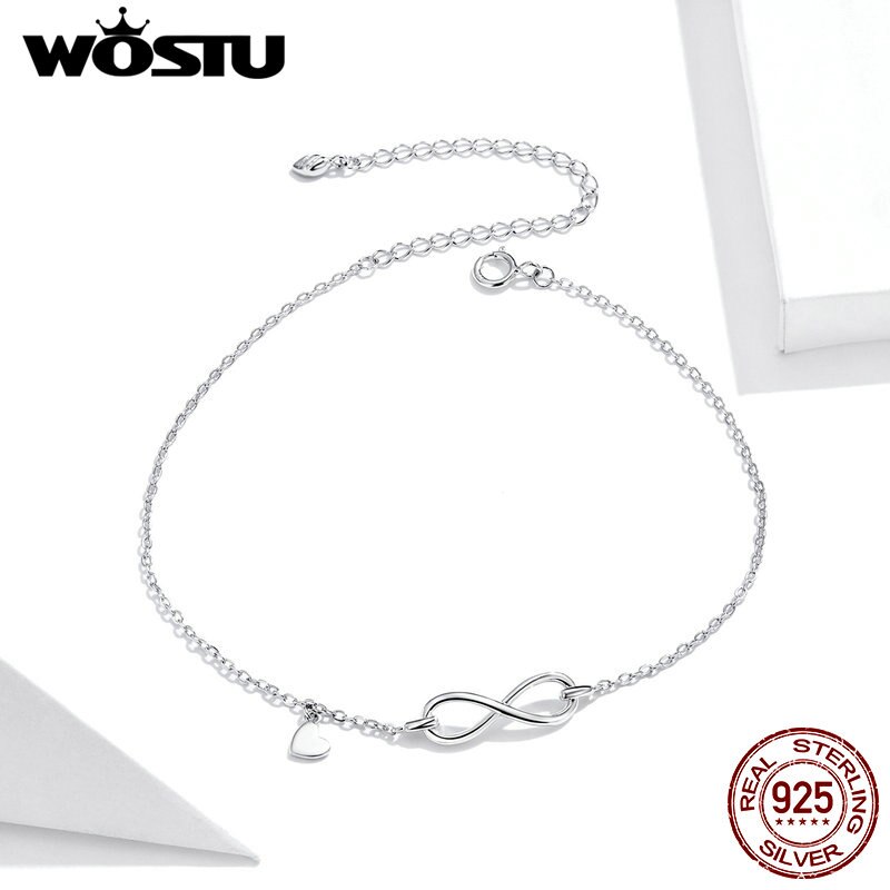 Tobillera de plata fina wastu 925, joyería fina, cadena para pie para mujer y Chica, pulsera para tobillo con símbolo de infinito de plata S925