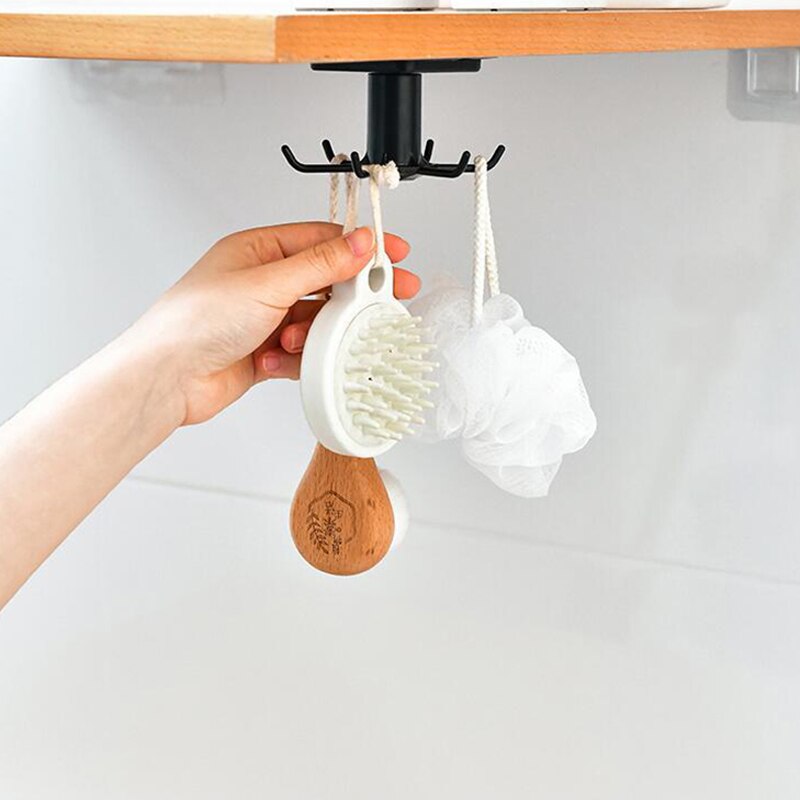 Rotatable Kitchen Organizer Rack Kitchen Goods Storage Container Suitable for Kitchens &amp; Bathroom Hook Storage Racks