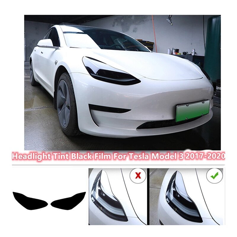 Car Front Headlight Cover TPU Protective Film for Tesla Model 3 Smoke Black