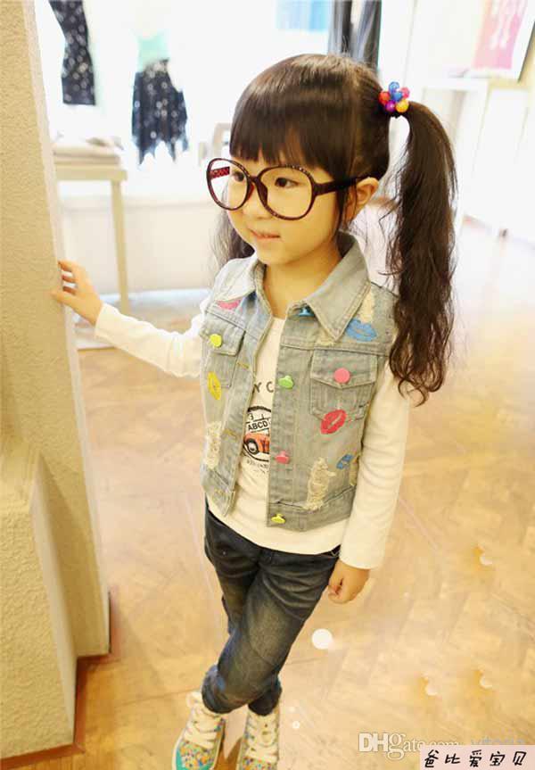 Chaleco vaquero para niña, primavera y otoño, chaqueta vaquera con labios para bebé, abrigo Delgado
