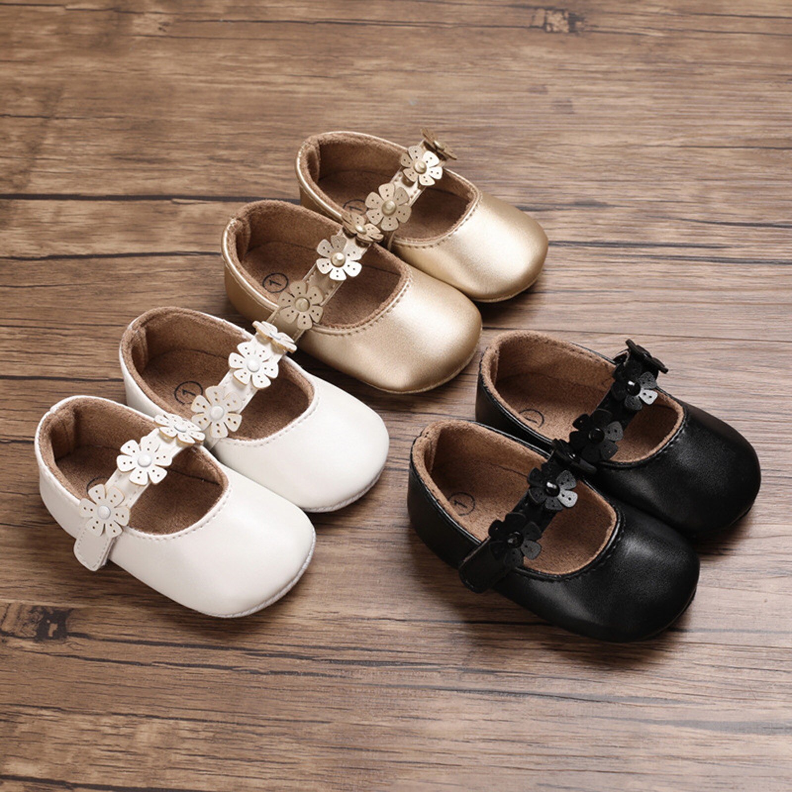 Newborn Baby Simple Toddler Shoes Floral Leather Girl Princess Shoes Home Outdoor Soft-soled Baby Shoes#p30
