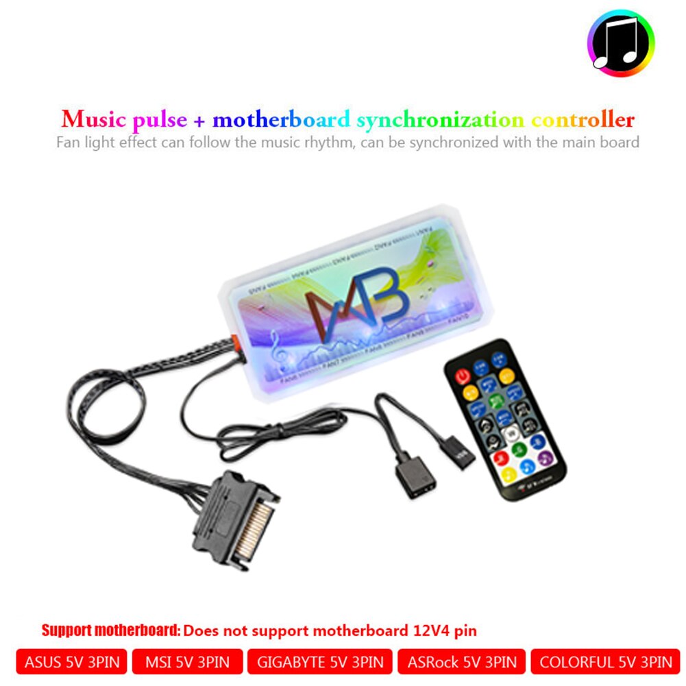 WOVIBO-Ventilador ARGB SYNC RGB de 120mm, Ventilador de refrigeración arcoíris, carcasa de ordenador, chasis, 5V, ajuste silencioso, 12cm Aura: Music Controller