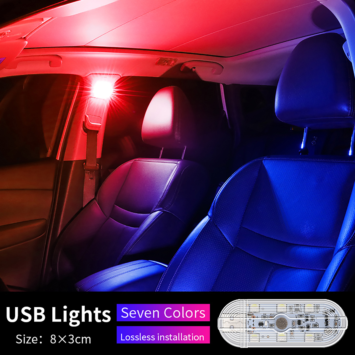 1 st Touch Sensor LED 8 LED Omgevingslicht Auto-interieur Dak Leeslamp Draadloze USB Oplaadbare Sfeer Licht Accessoires: Multikleurig