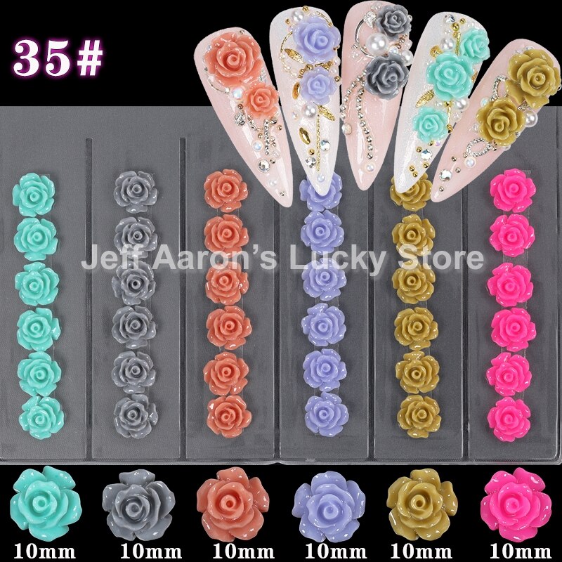 Blandet stil negler harpiks rose blomster cabochons cameo baseinnstilling 6mm 3d turkise rose blomster neglekunst dekorasjon tilbehør: Gzh 35