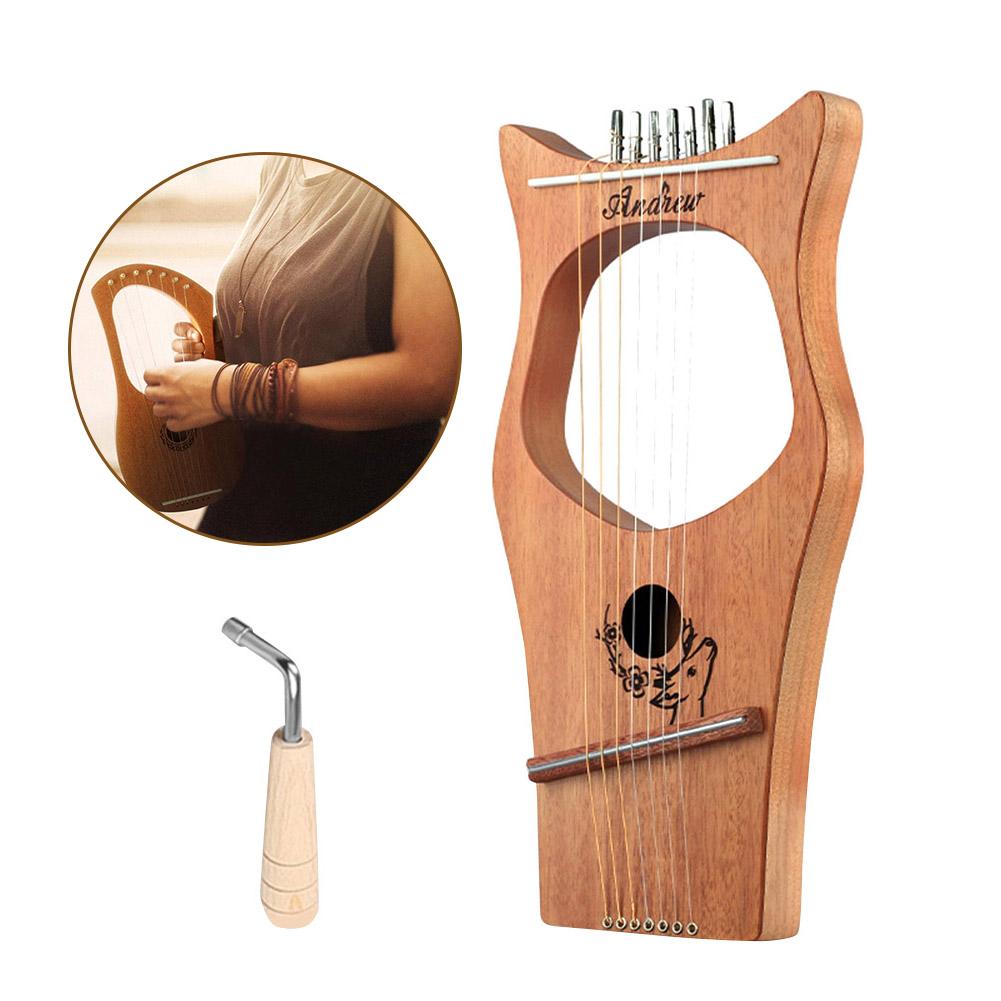 Mahogany Harp 7-string Harp Portable Lyre With Matching Tuning Tools Solid Wood Stringed Musical Instrument Mahogany Harp