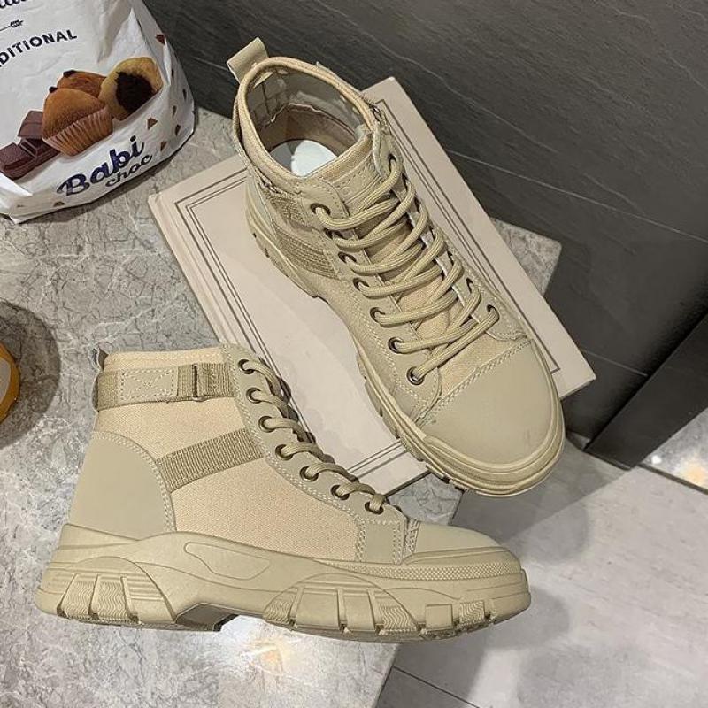 Platåkängor dam ankelboots kvinna snörning damskor feminina botas mujer boots för kvinnor korsbunden canvas