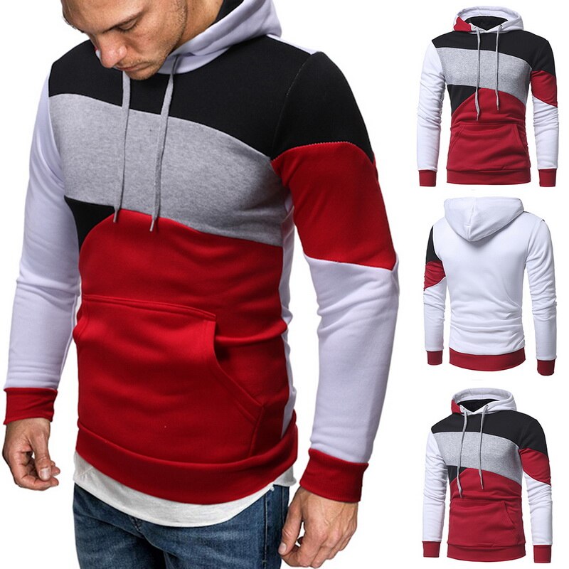 Brand Men Hoodies Winter Autumn Warm Fleece Male Casual Hoodie Sweatshirts Men's Patchwork Streetwear Tops Red