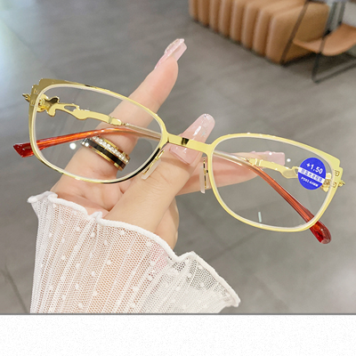 Gafas de lectura para mujer, lentes ópticas para presbicia, ordenador, gafas graduadas de grado de aumento, gafas de grau feminino: Oro / +100