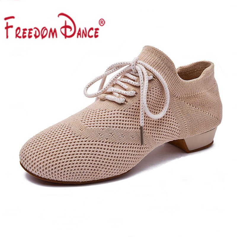 Chaussettes chaussures de danse pour femmes tricot respirant Super léger baskets de danse chaussures de danse latine chaussures de Jazz solide rose clair noir