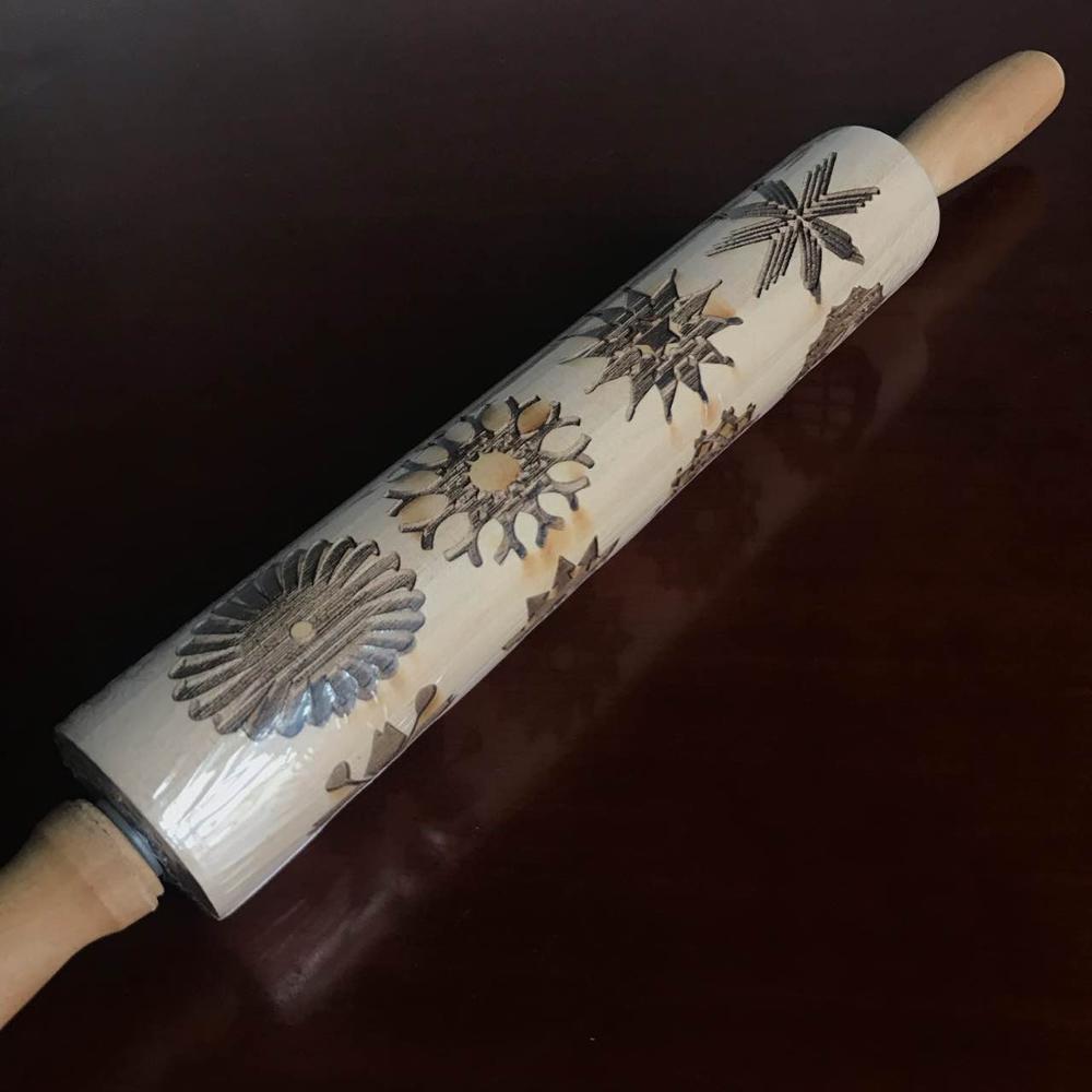 Embossing Rolling Pin Baking Cookies Noodle Biscuit Fondant Cake Dough Engraved Roller Reindeer Snowflake Kitchen Tools: New Snowflake