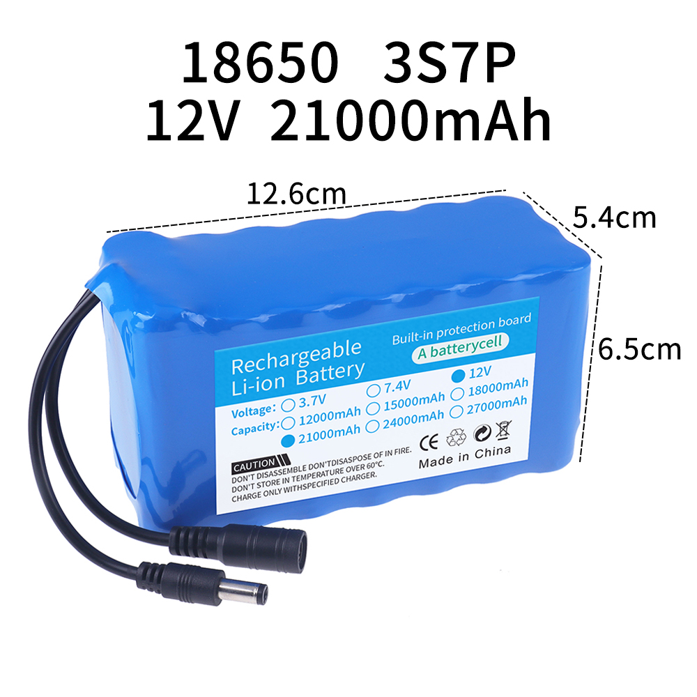 100% paquete de batería portátil de 12V 3000/6000/9000/12000/18000/21000mAh 12v 18650 iones de litio DC 12,6 V batería súper recargable: verde