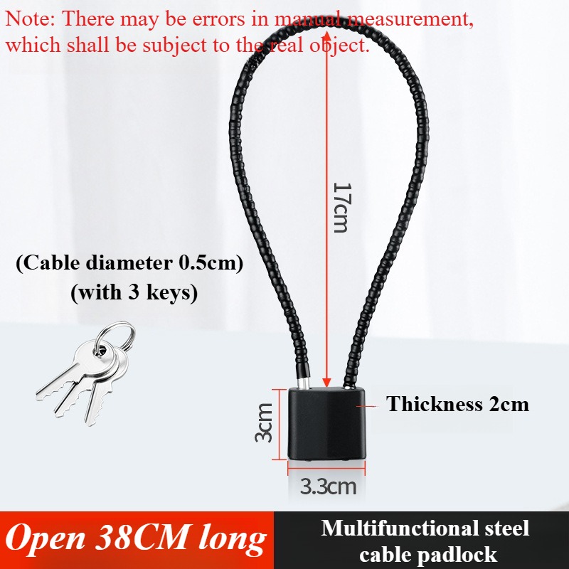 Portable Multifunctional Cable Lock Flexible Equipped with Keys Padlock Waterproof Alloy Steel Suitcase Lock Bicycle: Chrome