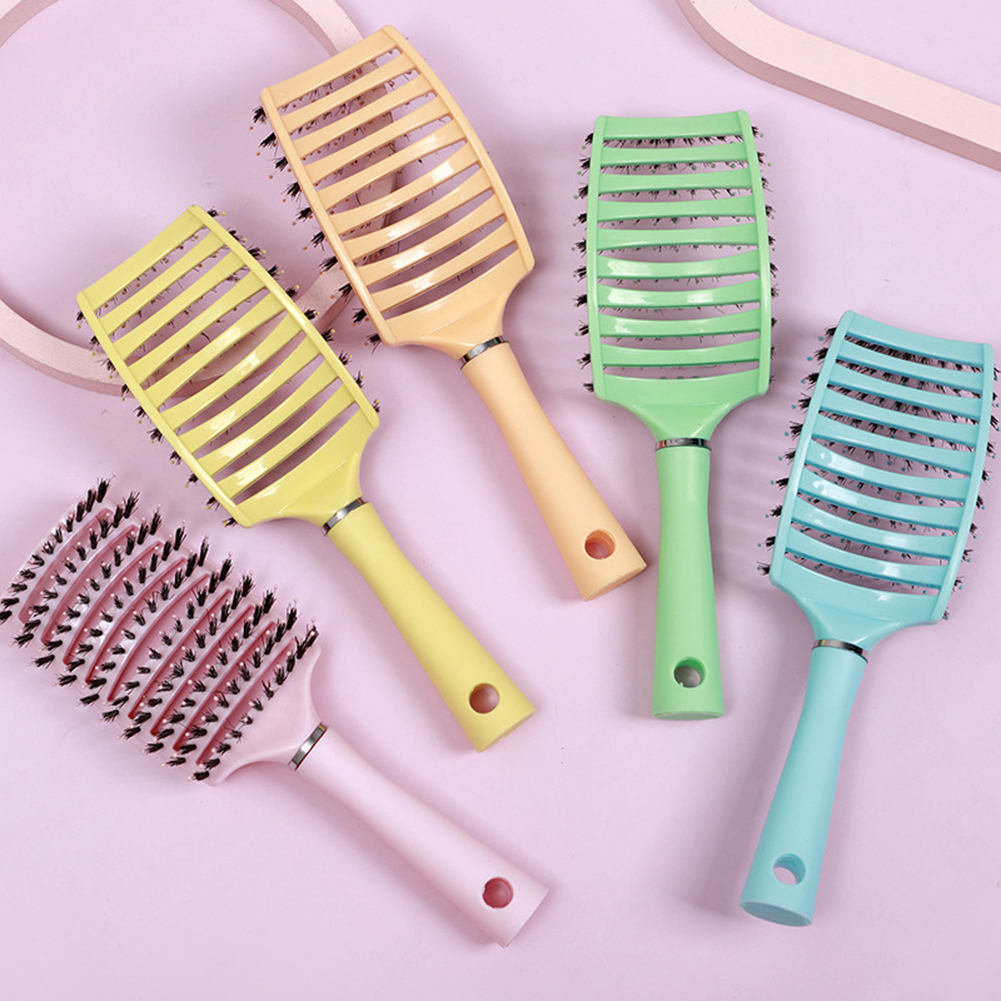 Cepillo de pelo de jabalí, peine de pelo curvado con ventilación, cepillo para desenredar el cabello grueso, masaje, cepillo de secado, peine de arbusto para el cabello