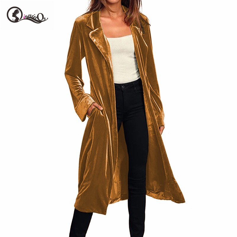 Spring Coat Cardigans Women Trench Long Coat Female Sashes Outwear Velvet Long Cardigan Trench: Y / M