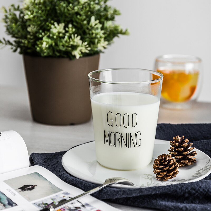 1 pcs Lovely Glass Breakfast Cup Coffee Tea Milk Yogurt Mug Good Morning Mug 400ml