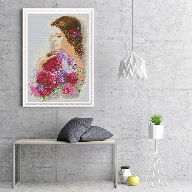 Kit de punto de cruz chino con patrones de flores y belleza, lienzo impreso con cuentas, 11CT 14CT DMC, pintura de bordado