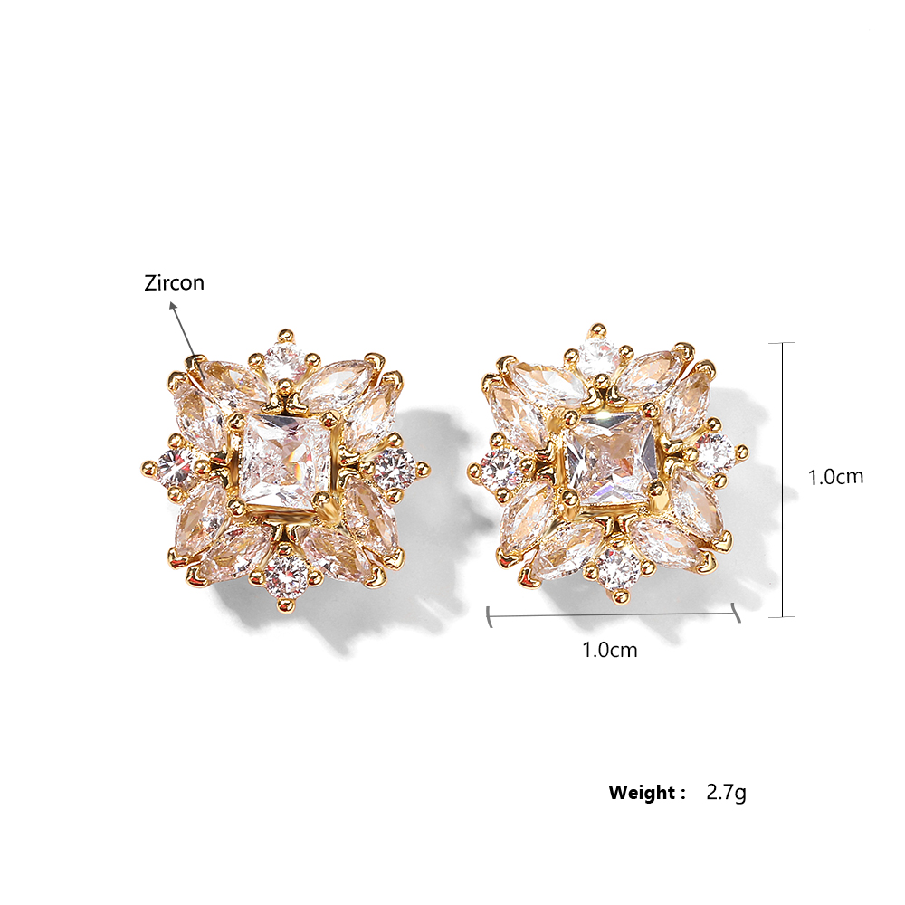 Zakol luxe vierkante oorbellen met bloemmotief en zirkonia steentjes voor vrouwen en meisjes, goudkleurige metalen oorbellen met kristallen, geschikt als trouw- en festivalsieraden.