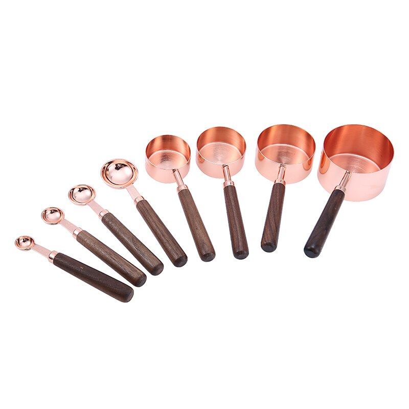 Walnut Handle Measuring Scoops Stainless Steel Plated Copper Kitchen Measuring Spoon Cup For Baking Brewing Measuring