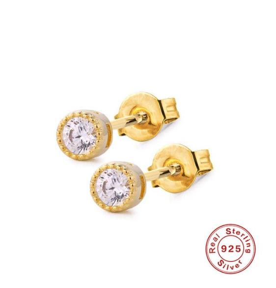 ROXI Women Classic Shining Zircon Small Stud Earrings Piercing Ear Jewelry 925 Sterling Silver Austrian Crystal Earring: Gold