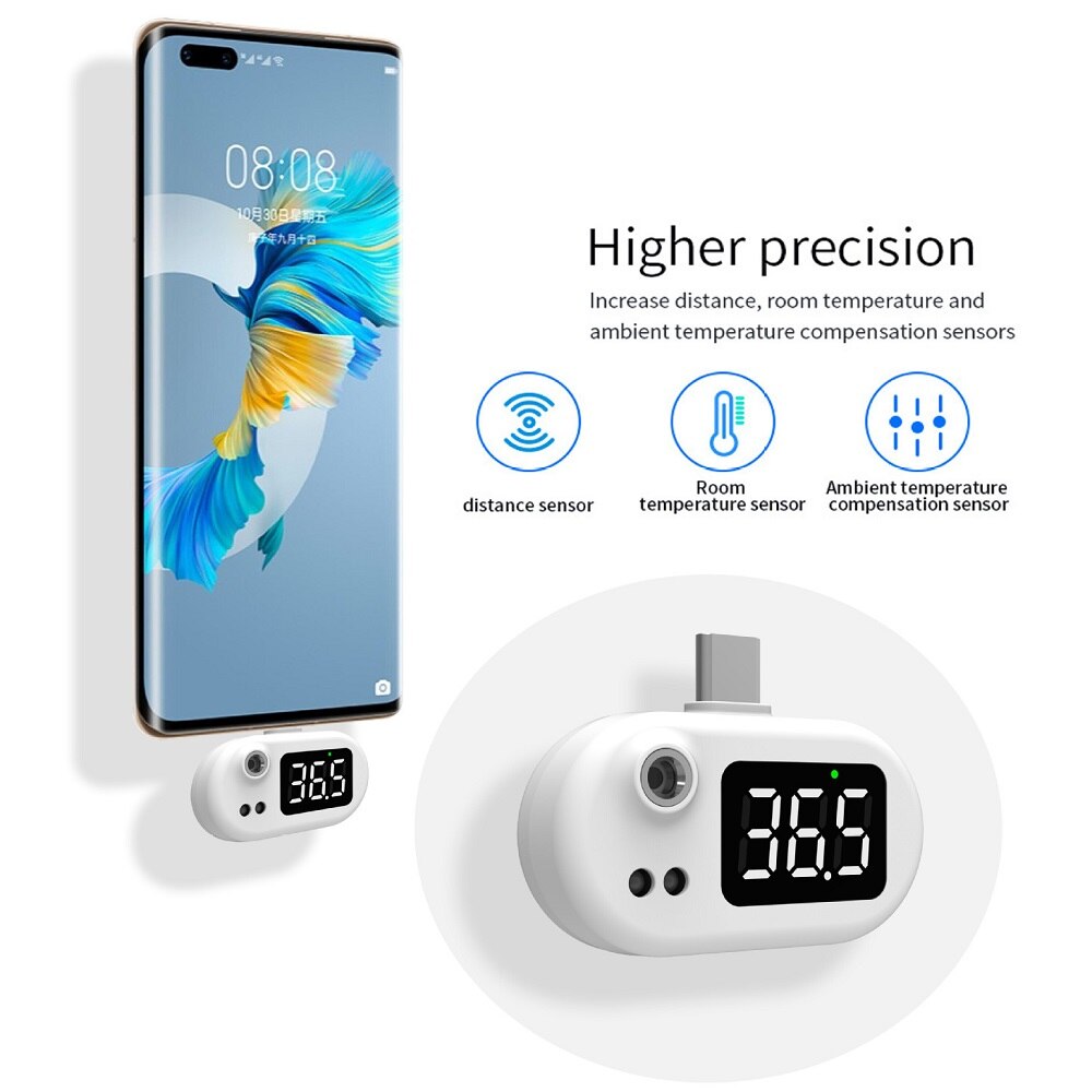 VIRWIR K8 Phone Expansion Dock Thermometer Portable LCD Infrared Human Body Thermometer Support 32-42 Degree Celsius Measurement