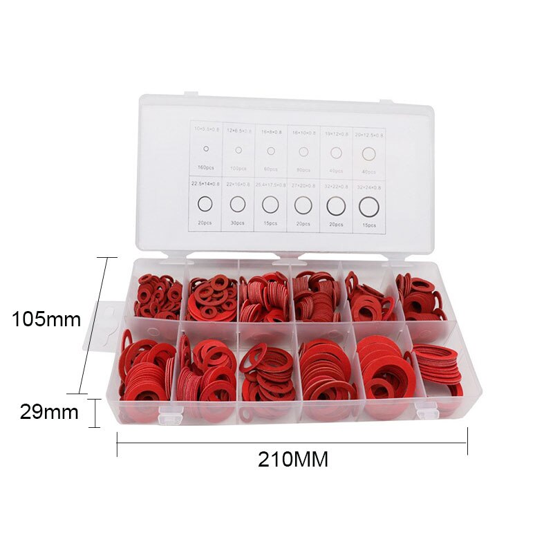 600Pcs 12 Maten Rood Staal Papier Fiber Platte Washer Kit Isolatie Wasmachine Pakking Nut & Bolt Set Platte Ring seal Assortiment Kit