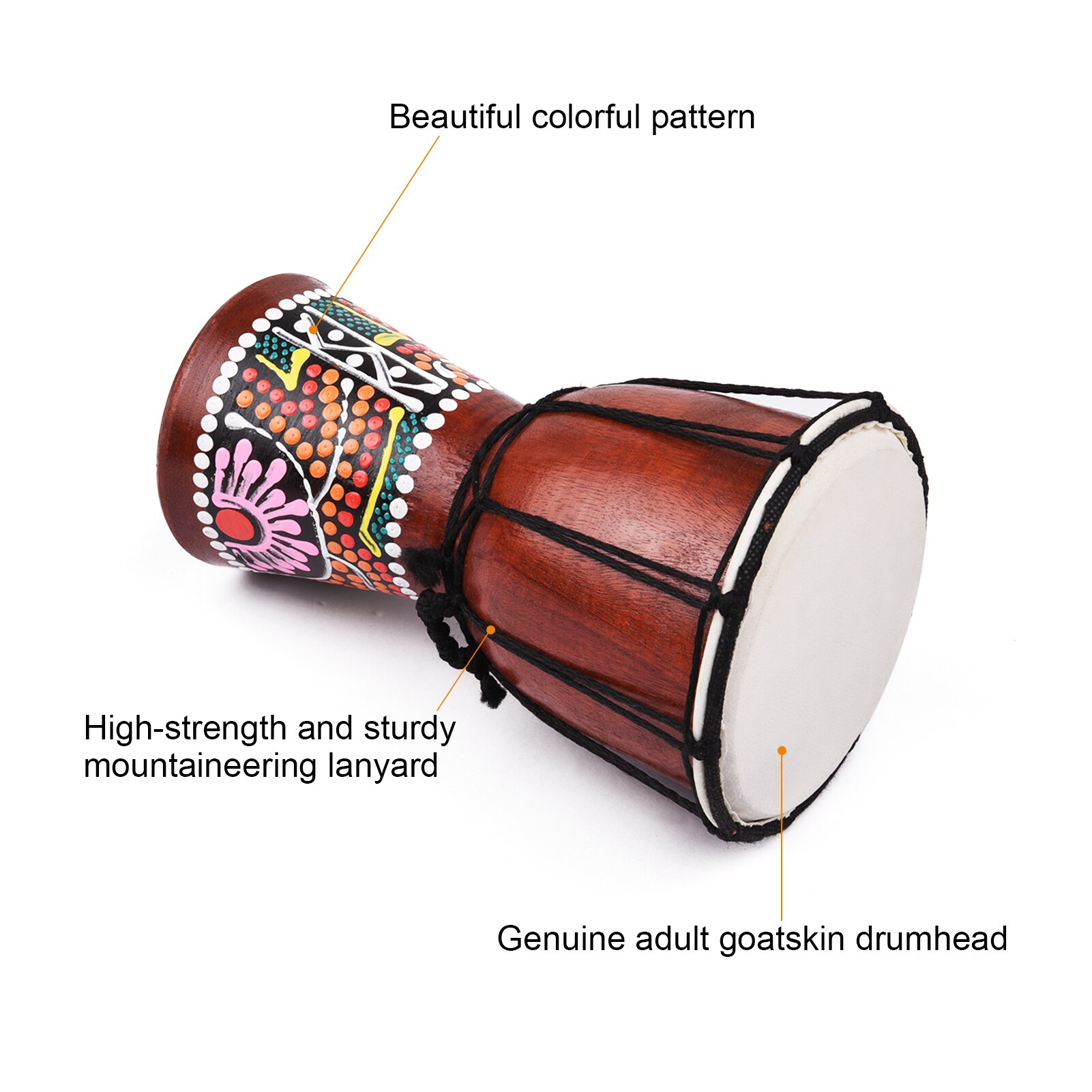 Muslady 4 Inch Djembe African Hand Drum Wooden African Drum With Goatskin Surface Hand-painted Colorful Patter for Children