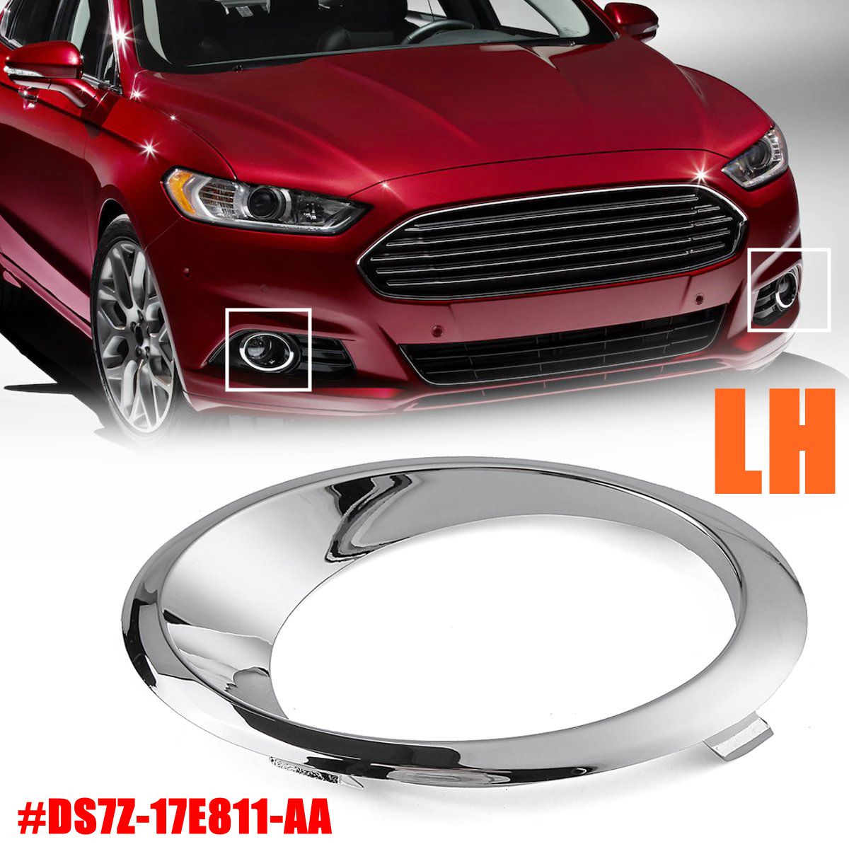 LH/RH Chrome Fog Light Cover Bezel Trim Ring for Ford Fusion Mondeo