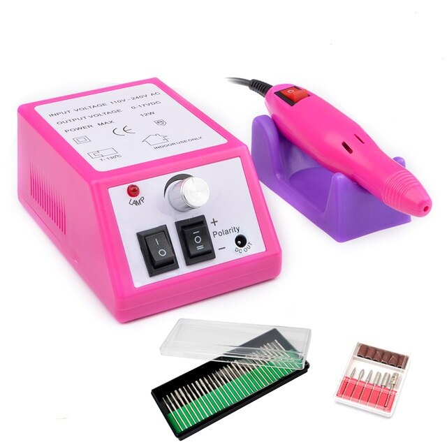 Electric Nail File Adjustable Speed Electric Nail Drill Manicure Set File pink + purple Machine Set Kit with 30 Drill: Light Yellow