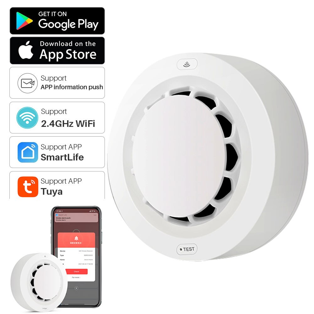 Tuya WiFi Smoke Detector Fire Alarm Sensor Smart Home Security System Firefighters Works With Smart Life APP Information Push