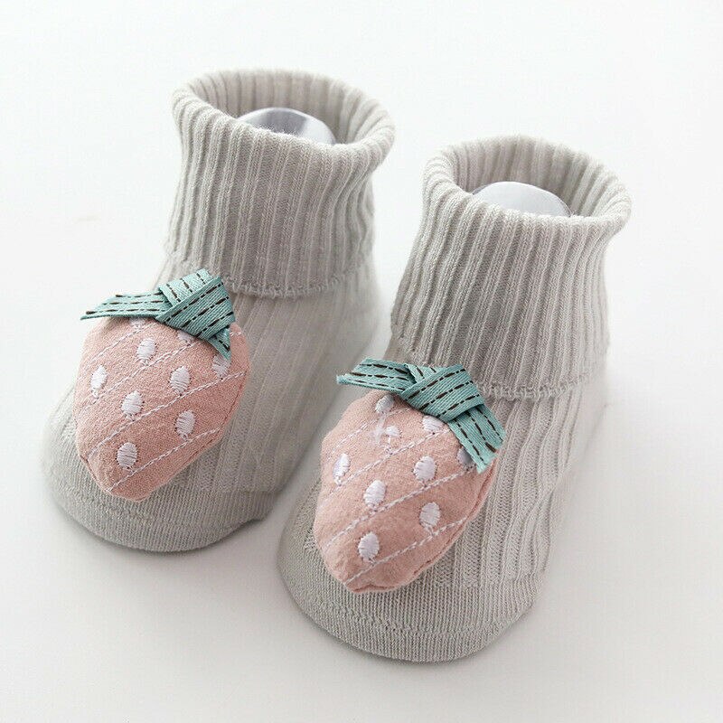 Baby Clothing Toddler Baby Non-Slip Boot Socks Girls Winter Cartoon Warm Shoes 3D Cartoon Fruit Winter Warm House Shoes: 3D Fruit Gray / 9M