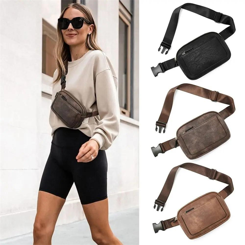 Bolsos con cinturón para mujer, bolso cruzado con correa ajustable, bolso de mensajero de cuero PU vegano para mujer