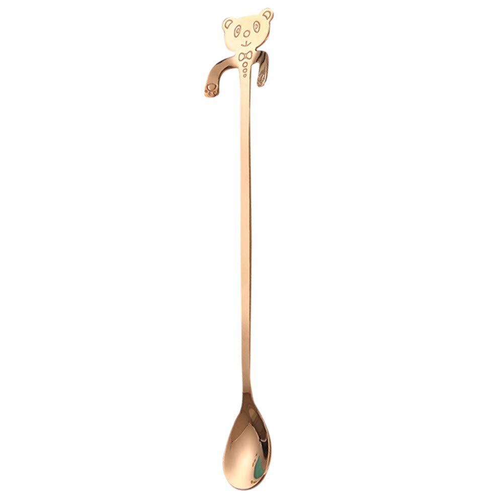 20cm långa skedar te skedar, rostfritt stål hängande blandning omrörning skedar, kaffe teskedar, söta björn skopor för mugg kopp: Rosa guld