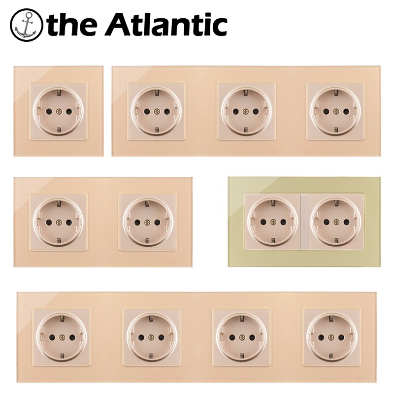 16A EU DE Plug Power Socket Wall Outlet Double Triple Quadruple Socket Gold Glass Frame Russia Spain 86 146 172 258 344 Type