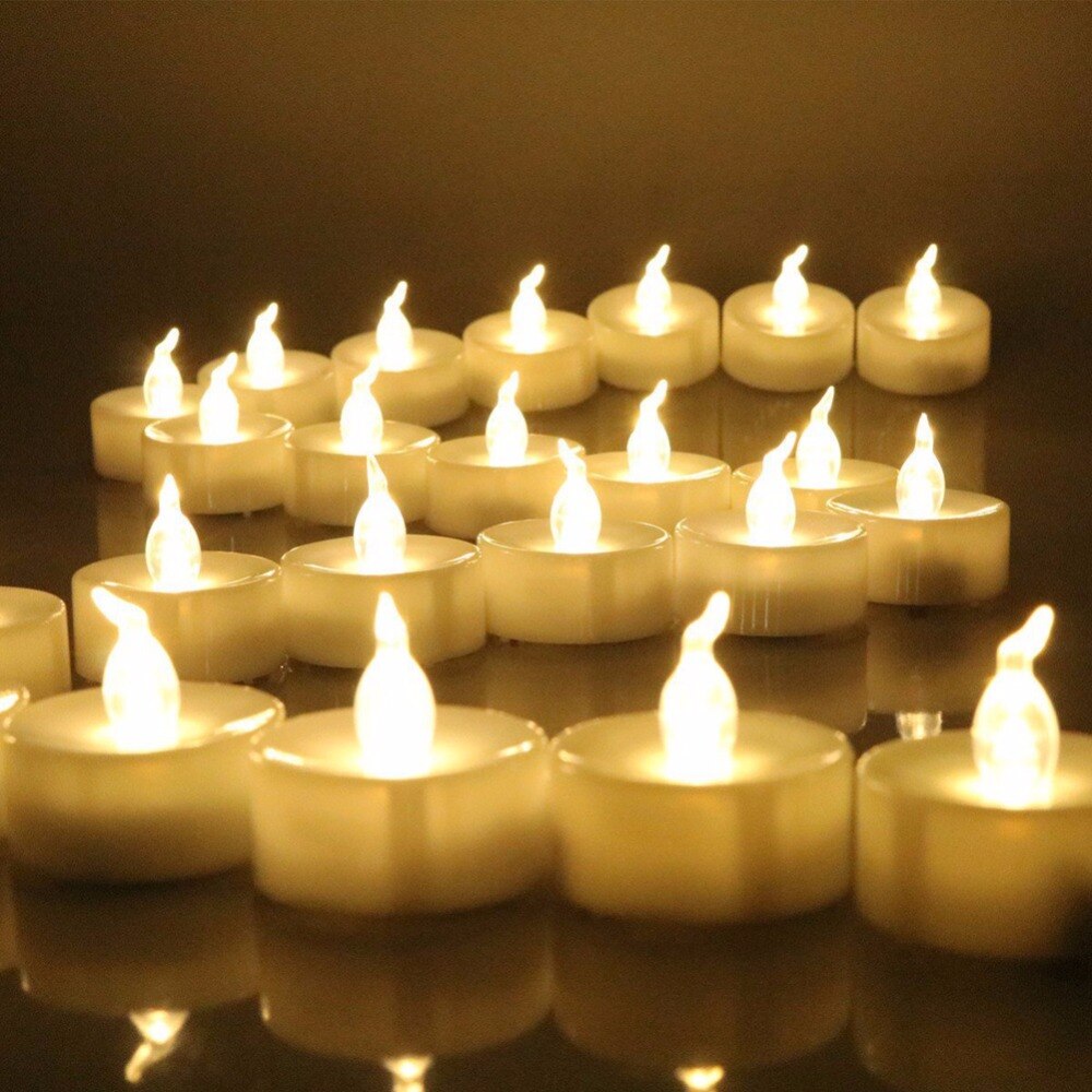 Pack van 12 Warm Wit Flickering Vlamloze Theelichtjes Kaarsen, Geel Decoratieve Led Kaars Licht Voor Restaurant Decoratie