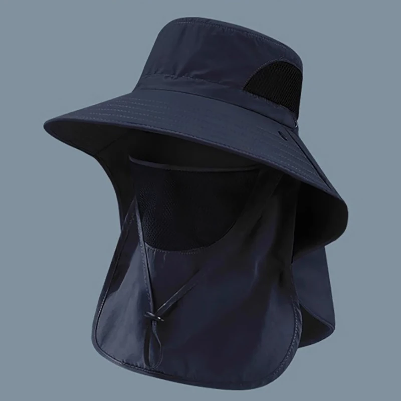 Uv-beschermende bucket hat upf 50+  brede rand zonnekap waterdichte nekflap ademend vissen wandelen safari trekking heren uitrusting 1pc: Blauw