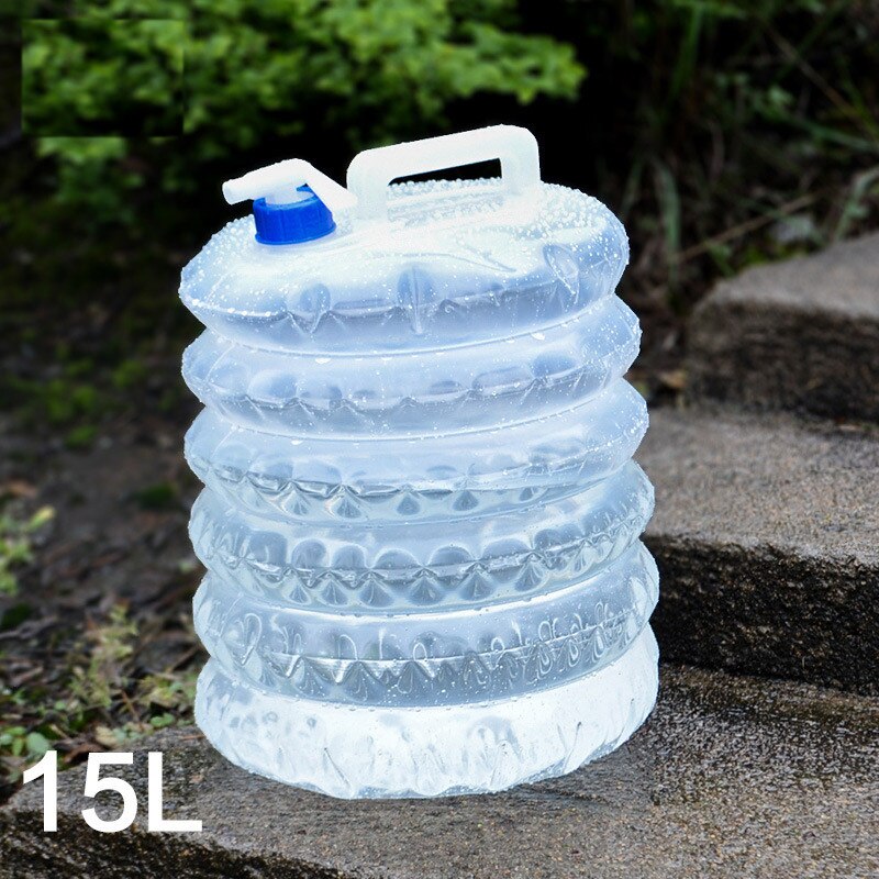 PE Telescopic Bucket Portable Folding Water Bag with Faucet Camping Mountaineering Car Bucket: 15L