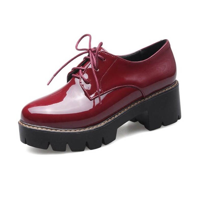 Neue Süße Runde Zehe Spitze hoch frauen lässig Oxford Schuhe Patent Oxfords Für Frauen Junge Damen Campus Schuhe größe 34-43: rot X007 / 12