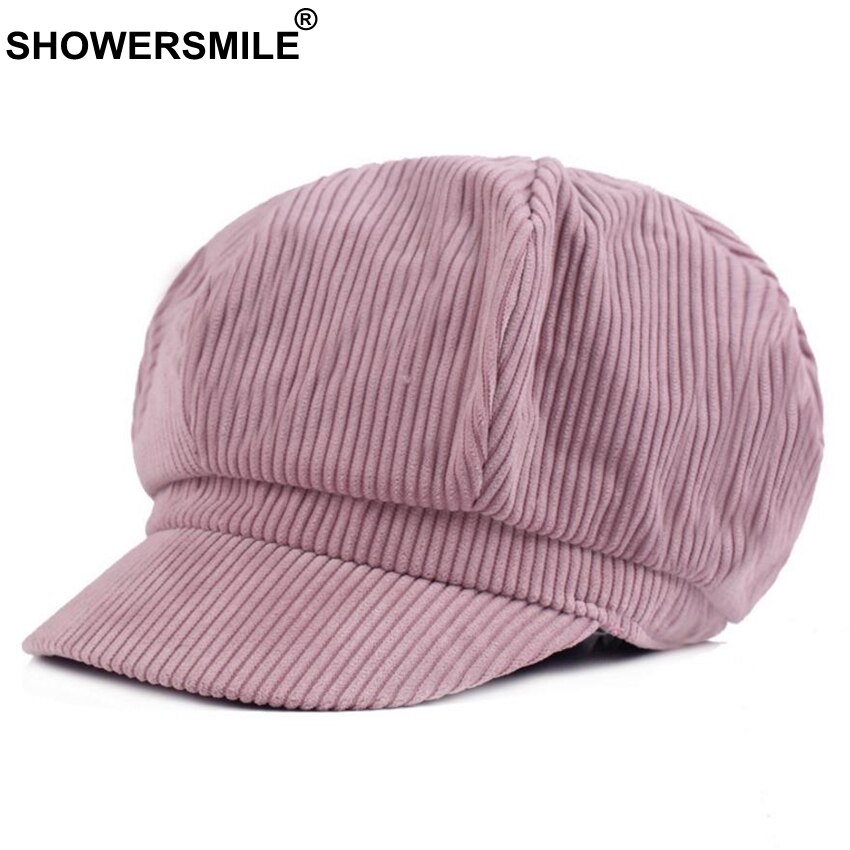 SHOWERSMILE Corduroy Newsboy Hat For Women Octagonal Cap Beret Men Vintage British Spring Autumn Khaki Painter Eight Panel Cap