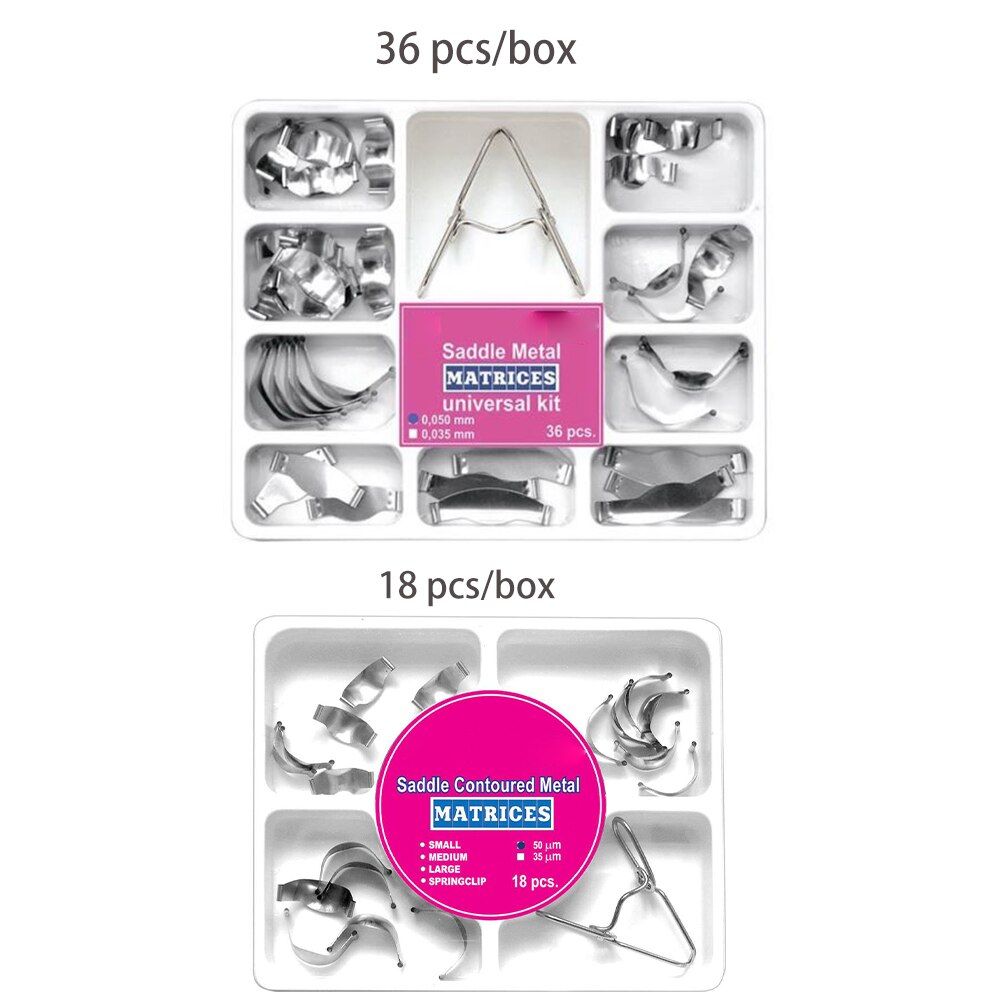 36/18 pcs/box Dental Saddle Contoured Metal Matrices Matrix Universal Kit with Spring Clip Dental material