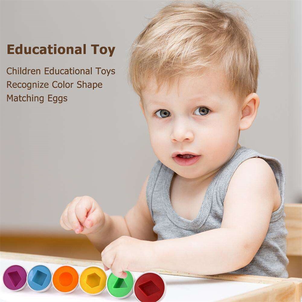 6 huevos enteros/juego de Color y forma juguetes para niños reconocer forma de Color que combina huevos al azar Color aprendizaje y educación de juguete de plástico