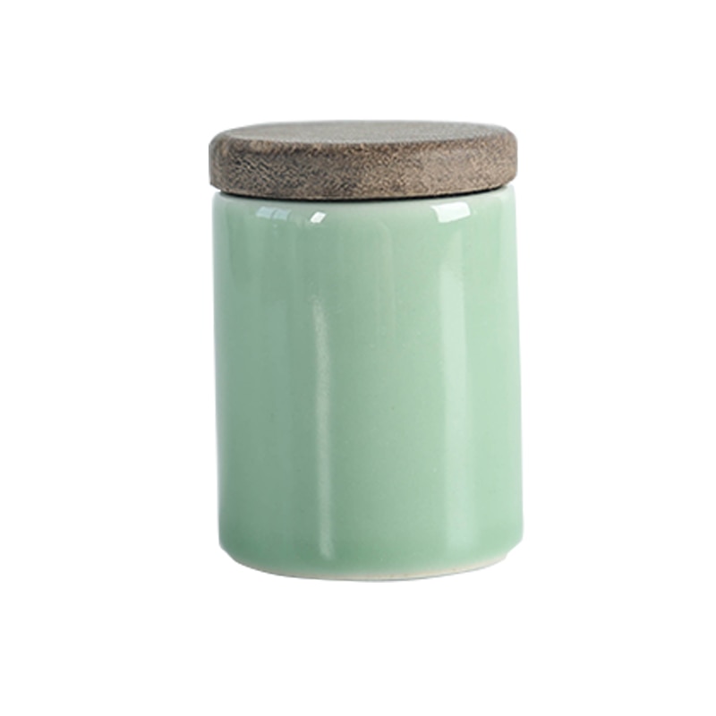 Longquan Celadon Tea Cans Small Portable Mini Tea Box Japanese Style Ceramic Sealed Tea Pot Wooden Lid Tea Set Metal Cover