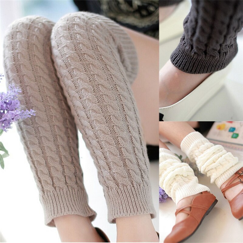 Female Leg Warmers Adults Solid Color Jacquard Knitted Stocking Leg Sleeve for Autumn Winter