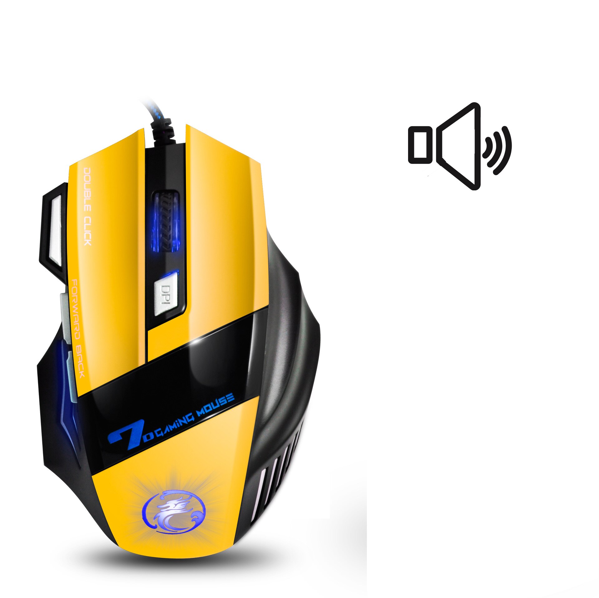 Ergonomic Wired Gaming Mouse 7 Button Colorful Luminous Mouse USB Gaming Mouse X7 for PC Laptop: Sound yello