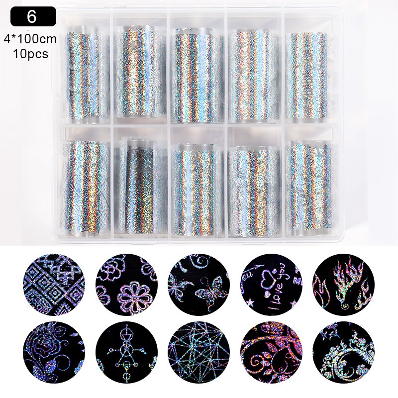Nail art overføringsfolier sommerfugle blomst nail art overføring klistermærker dias holografiske negle art decals til manicuring diy: 6